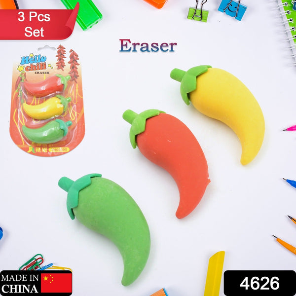 3D Fancy Colorful Chili Shape Erasers – Mini Novelty Eraser Set (3 Pc)