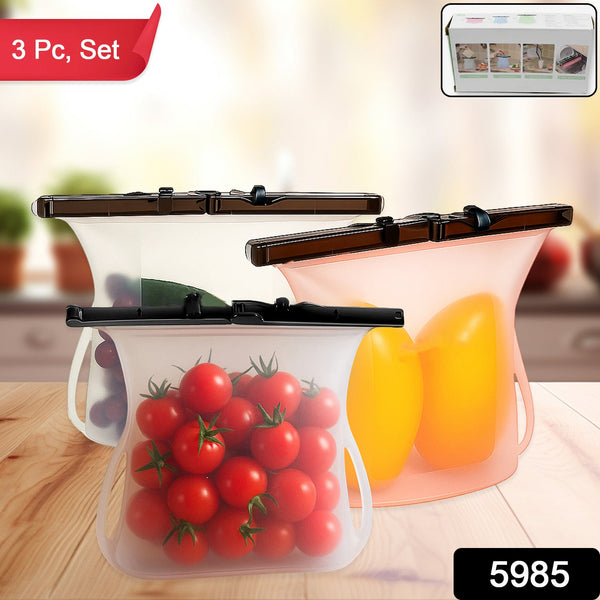 Eco-Friendly Food Storage: Reusable Silicone Bags (3-Pack) - Leakproof & Safe